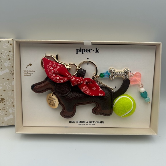 *New* Piper K Dachshund Key Chain and Bag Charm with Bandana, Ball, and Charms - Picture 2 of 6